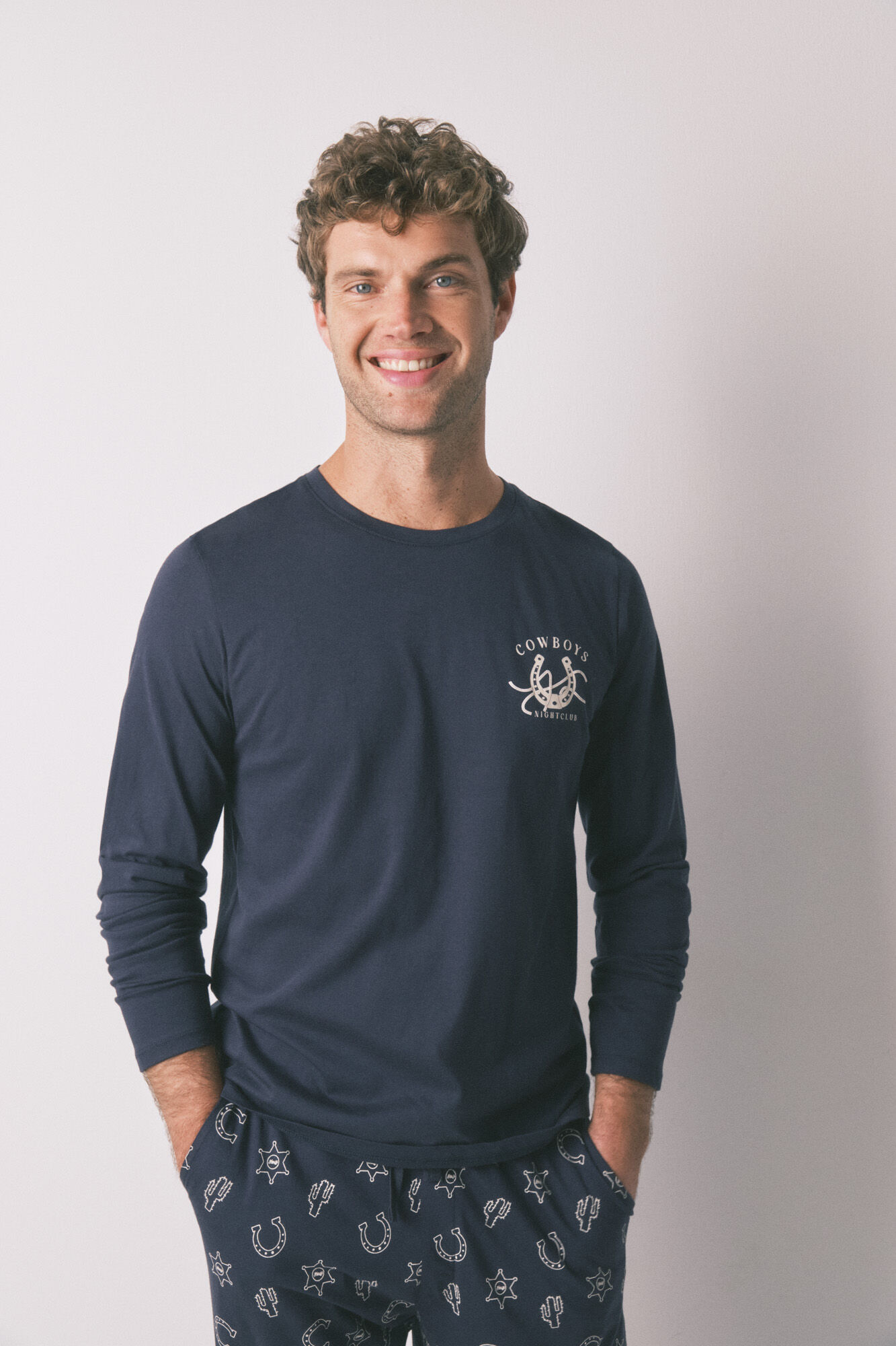 Women'secret Pijama larga azul campestre 100 % algod&oacute;n