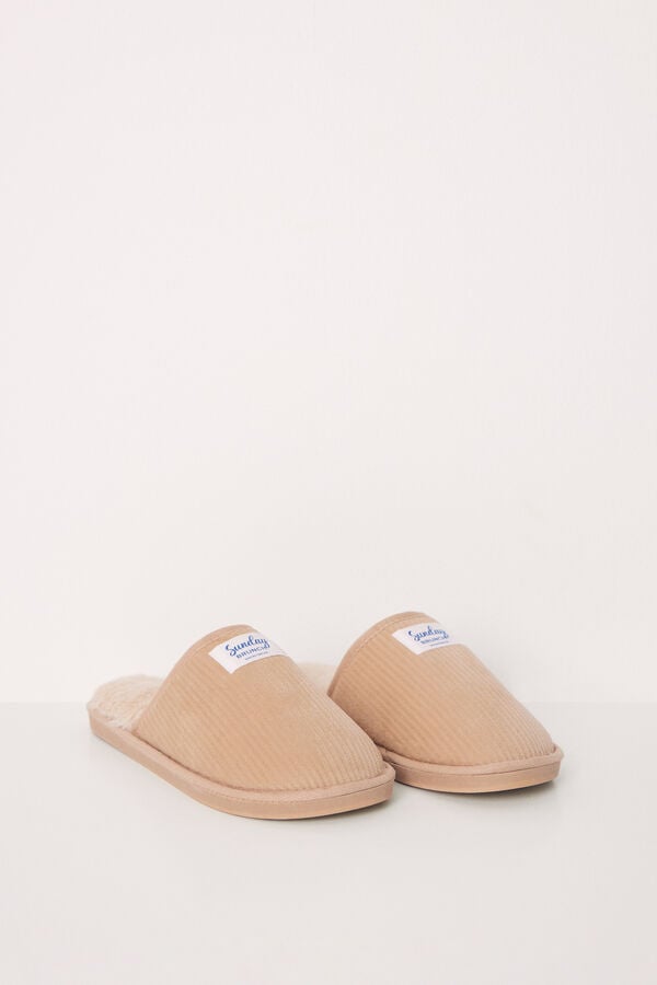 Womensecret Pantuflas casa destalonadas pana beige beige