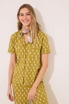 Womensecret Pijama camisera color caqui 100% algodón con estampados estampado
