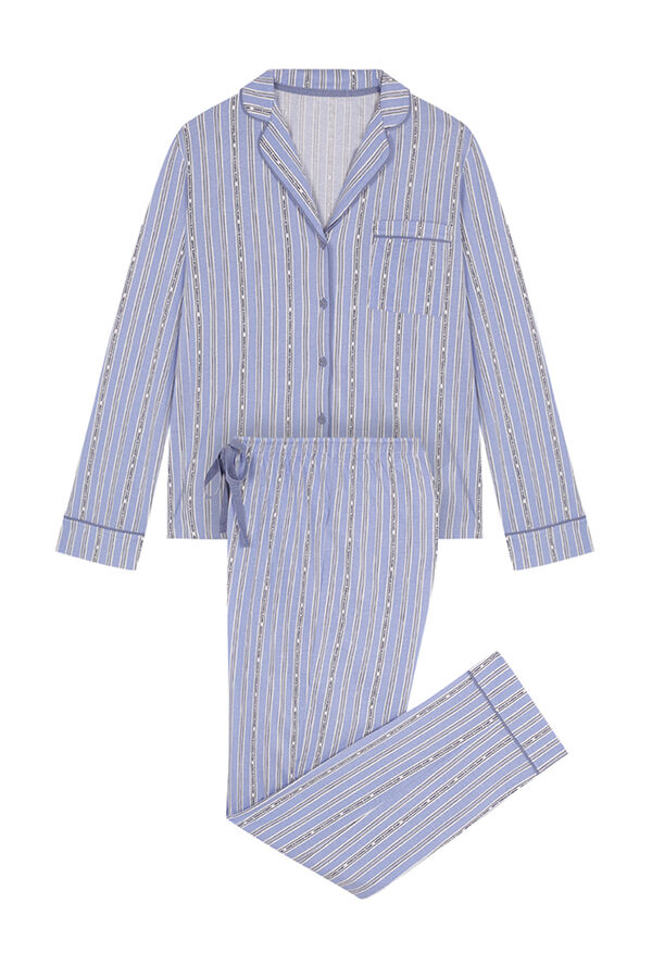 Womensecret Pijama camisera 100% algodón rayas azules estampado