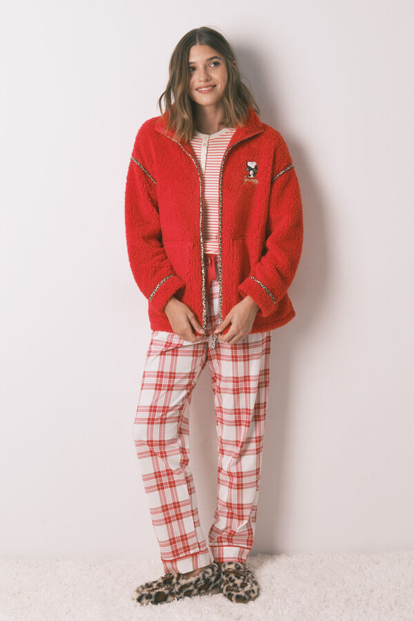 Women'secret Bata roja de borrego con Snoopy bordado rojo