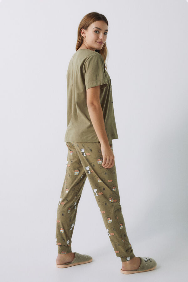 Womensecret Pijama 100% algodón Snoopy verde kaki naranja