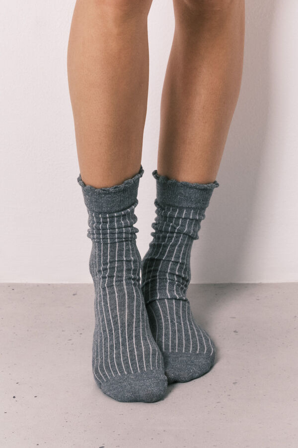 Women'secret Pack 3 calcetines largos de lurex azul estampado