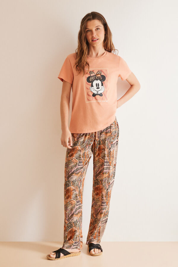 Womensecret Pijama larga 100% algodón ocre Minnie naranja