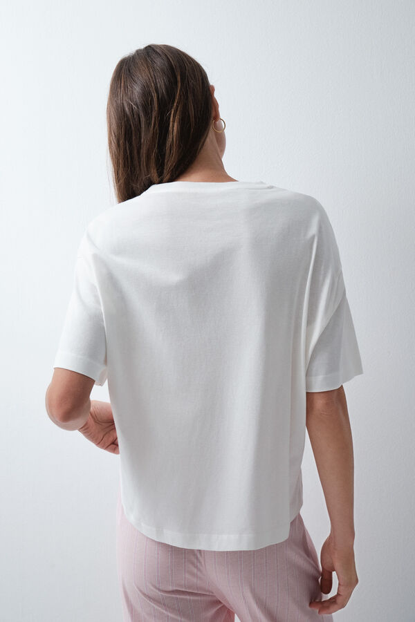 Women'secret Playera de algod&oacute;n con estampado blanco blanco