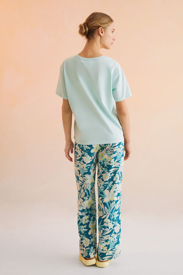 Womensecret Pantalón largo flores verde estampado