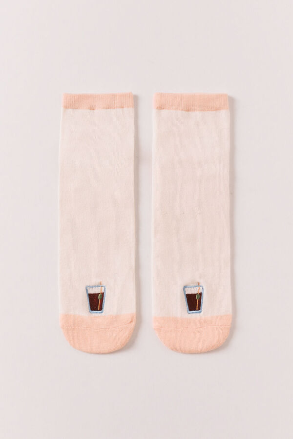 Women'secret Calcetines cortos bordado vermut rosa