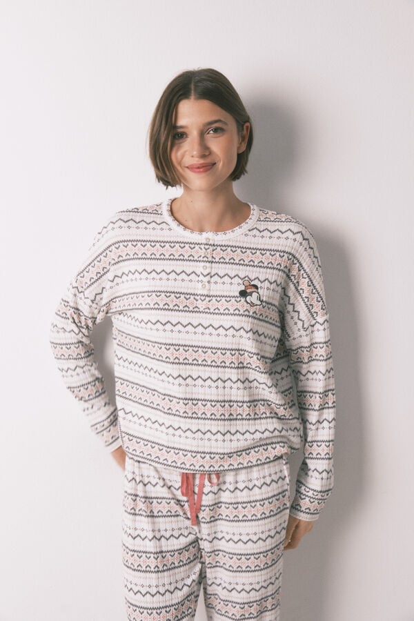 Women'secret Pijama larga tejido cálido suave cenfas Mickey blanco