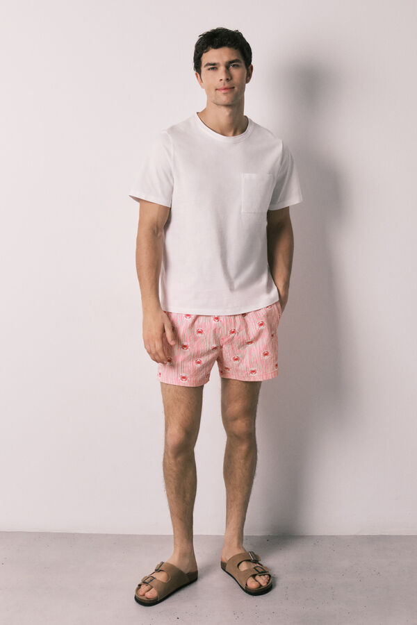 Women'secret Traje de ba&ntilde;o para hombre estampado de rayas y cangrejos coral