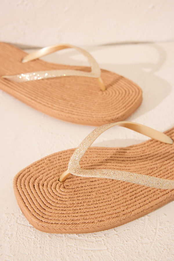 Womensecret Chanclas esparto punta cuadrada café