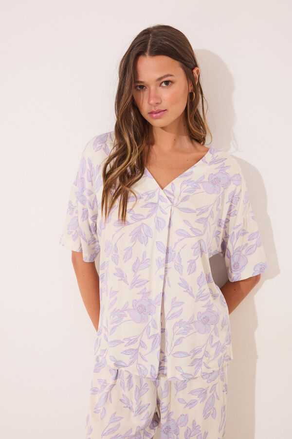 Womensecret Pijama larga estampado de viscosa blanco