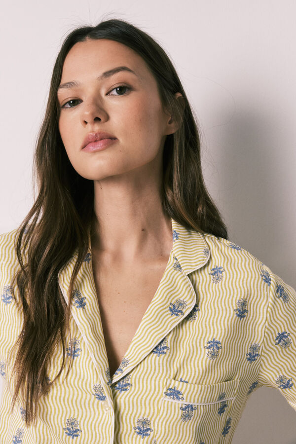 Women'secret Pijama larga camisera de algod&oacute;n estampado amarillo