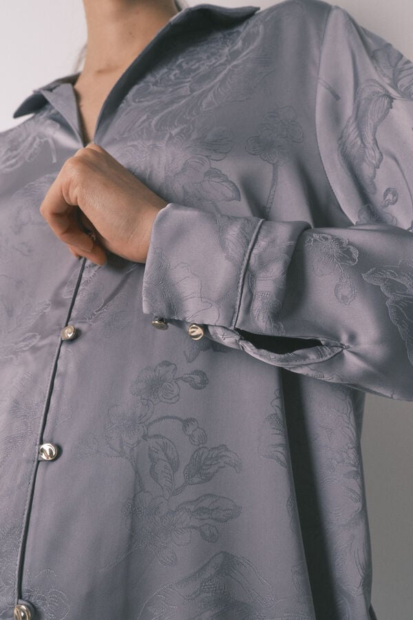 Women'secret Pijama camisera larga satén jacquard gris gris