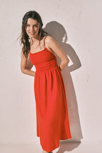 Women'secret Vestido largo de lino naranja