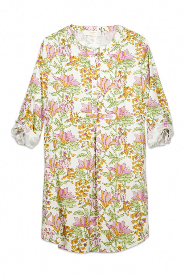 Womensecret Playera de dormir de viscosa con estampado de flores blanco