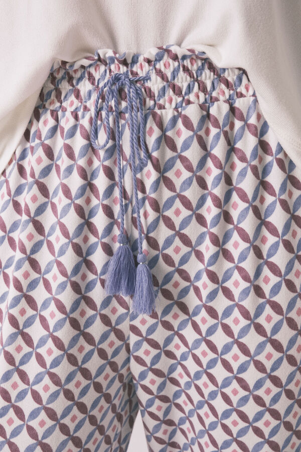 Women'secret Pantalón azul largo de tejido suave y pierna ancha estampado