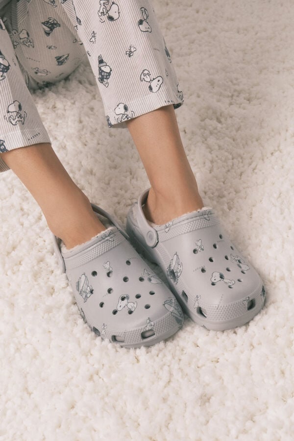 Women'secret Pantuflas para casa de piel borrego de Snoopy gris