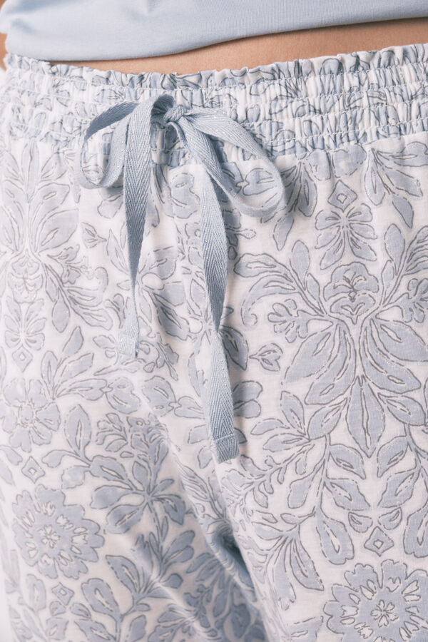 Women'secret Pijama 100% algod&oacute;n con estampado floral azul azul