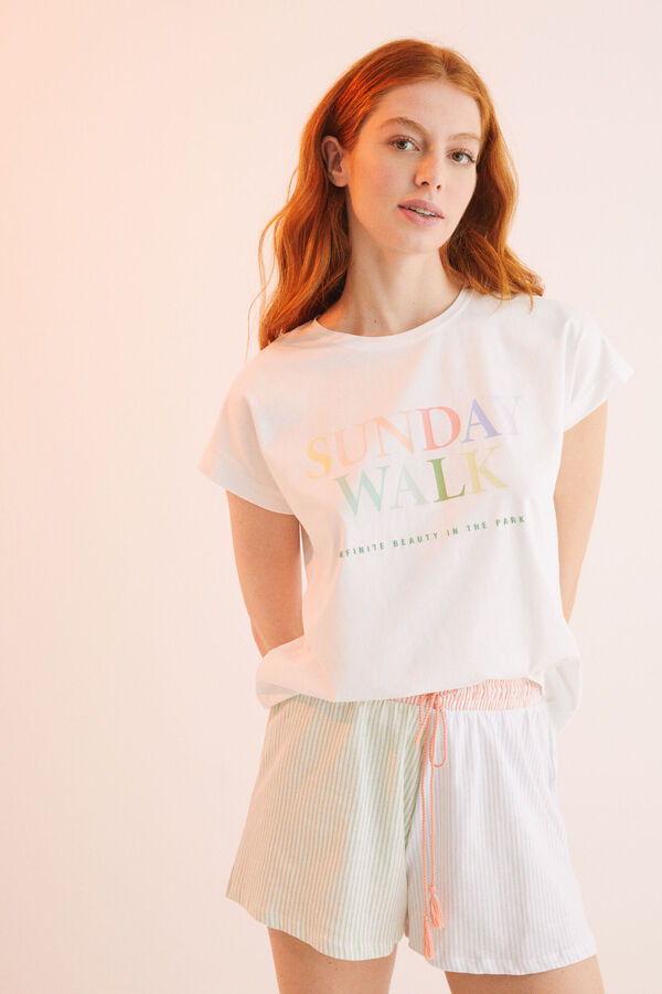 Womensecret Pijama corto 100% algodón multicolor marfil