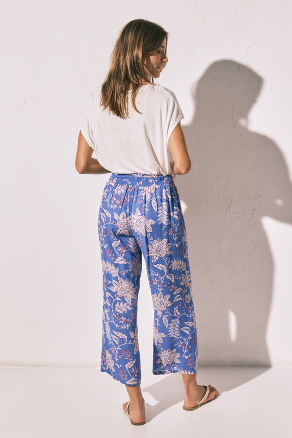 Women'secret Pantal&oacute;n Capri estampado azul estampado