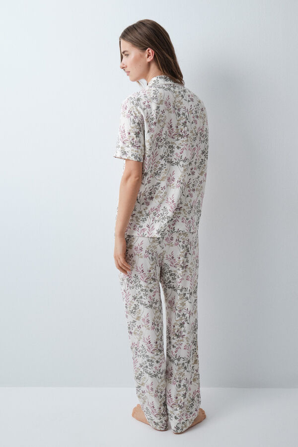 Women'secret Pijama larga camisera de manga corta con estampado floral marfil