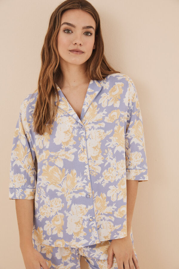 Womensecret Pijama camisera larga flores lila estampado