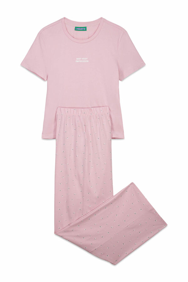 HI&BYE Pijama larga de algod&oacute;n rosa con estampado de mini flores rosa