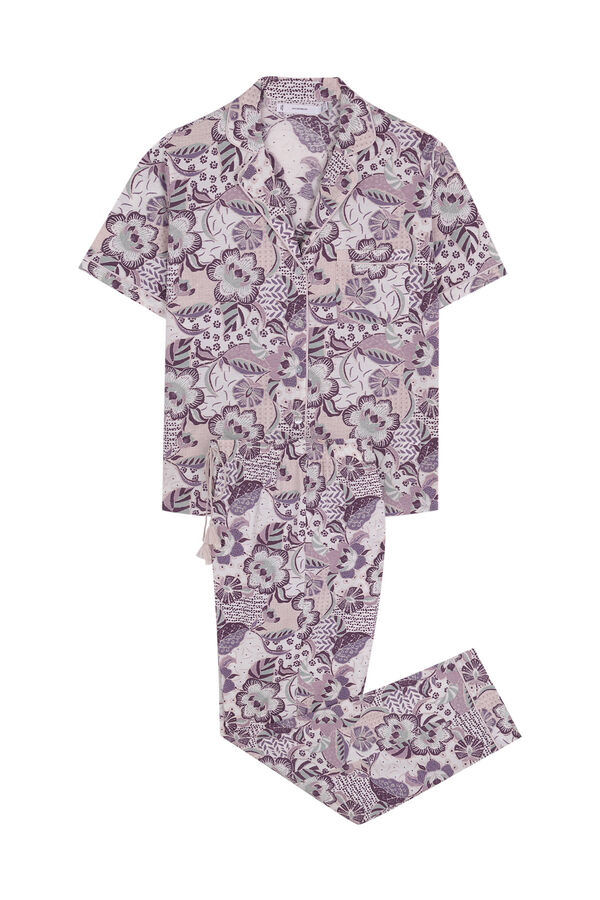 Womensecret Pijama camisera 100% algodón flores  morado/lila