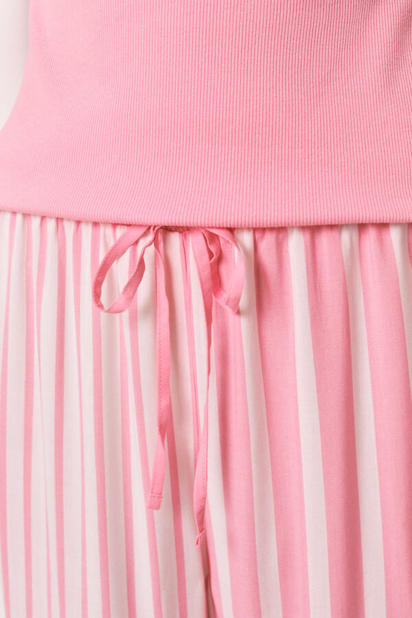 Women'secret Pijama larga de manga corta de algod&oacute;n y viscosa rosa rosa