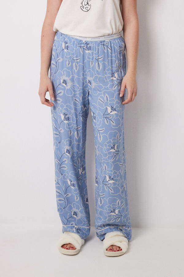 Womensecret Pantalón largo con estampado de flores azules azul