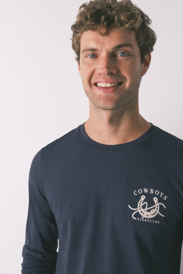 Women'secret Pijama larga azul campestre 100 % algodón azul