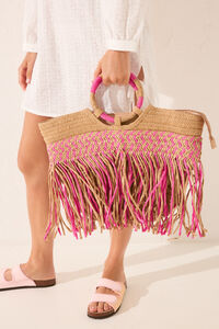 Womensecret Bolsa bolsa de playa de rafia rosa, bolsa café