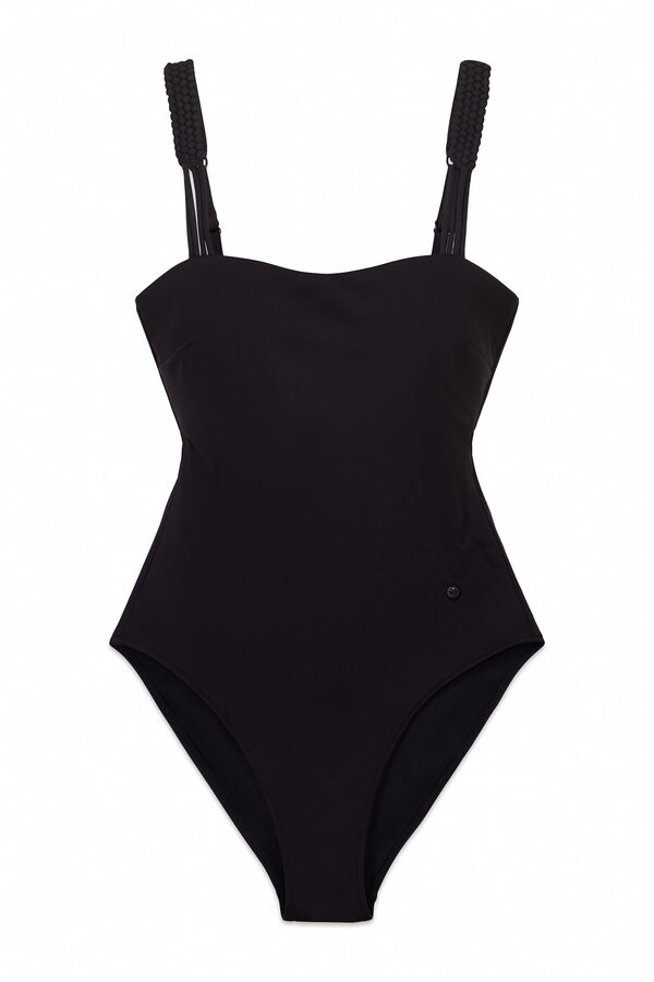 Women'secret Traje de ba&ntilde;o moldeador de escote recto negro negro