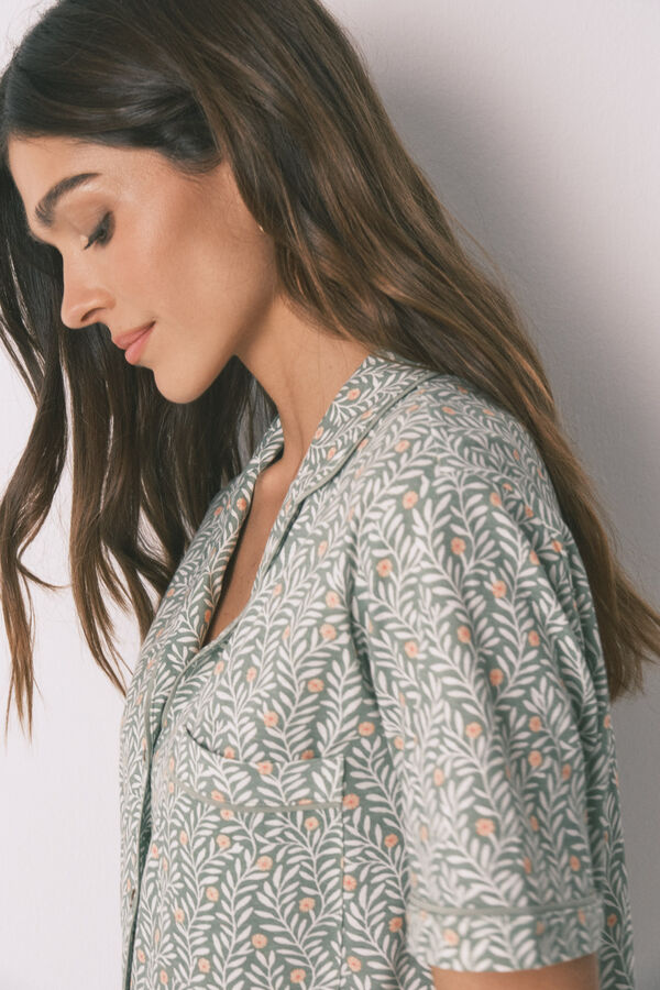 Women'secret Pijama camisera estampado de flores de 100% algod&oacute;n verde
