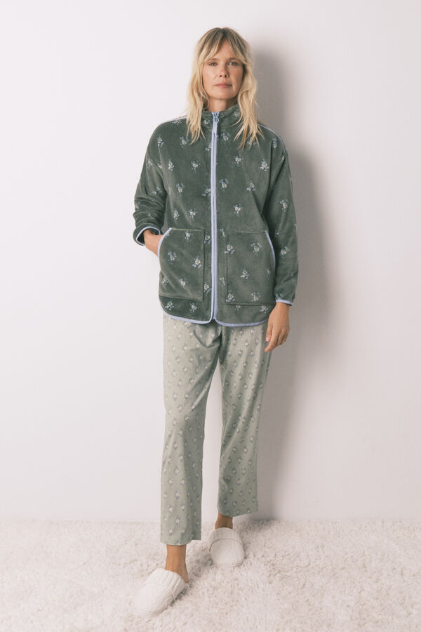 Women'secret Bata de forro polar floral estampado