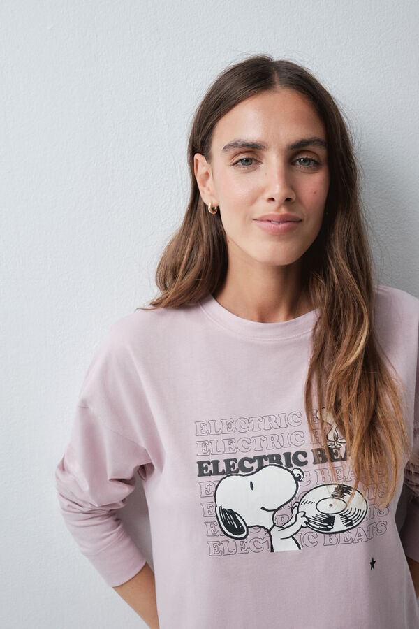 Women'secret Pijama larga de algod&oacute;n Snoopy rosa rosa