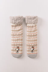 Women'secret Calcetines largos de piel con estampado cenefa gris