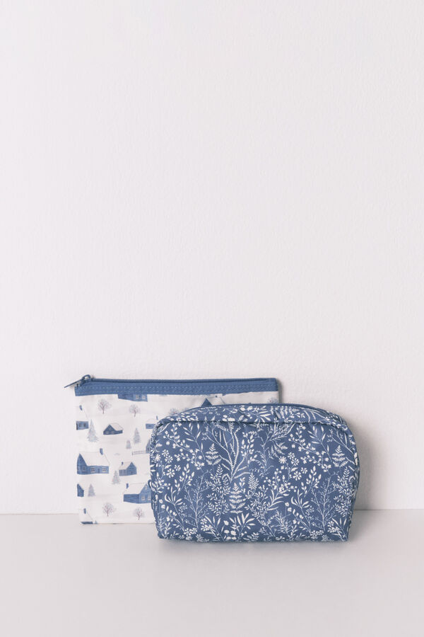 Women'secret Pack de 3 neceseres con estampados surtidos en azul y blanco estampado