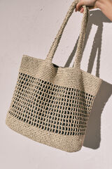 Women'secret Bolsa tote grande de rafia natural caf&eacute;