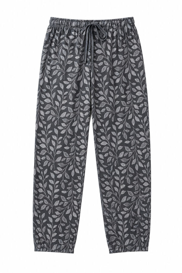 Women'secret Pantal&oacute;n largo bombacho de algod&oacute;n gris estampado