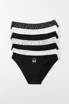 Womensecret Pack 7 panties clásicos algodón lisos y estampados B&W estampado