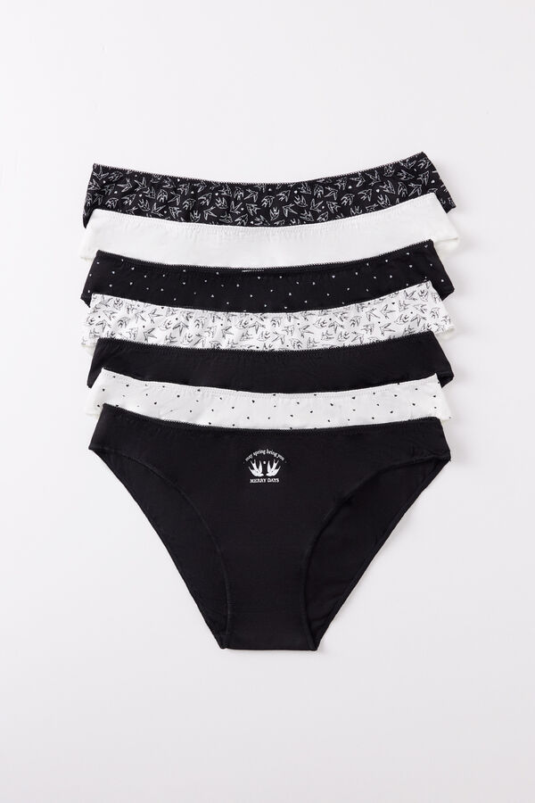 Womensecret Pack 7 panties clásicos algodón lisos y estampados B&W estampado
