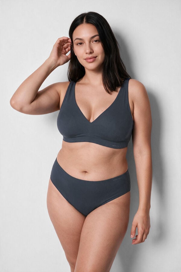Women'secret Brasier top halter de microfibra acanalada azul azul