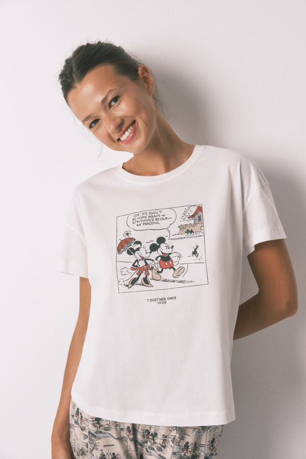 Women'secret Pijama larga blanco de Mickey Mouse 100% algodón marfil