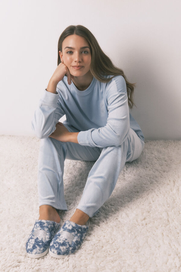 Women'secret Pantuflas para casa con parche de borrego con brillantina estampado