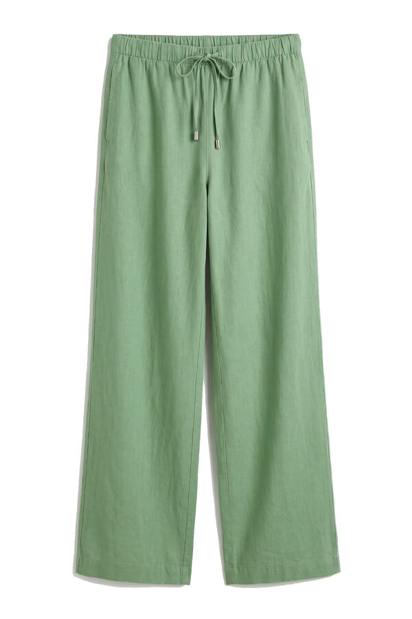 Women'secret Pantal&oacute;n largo de lino verde verde