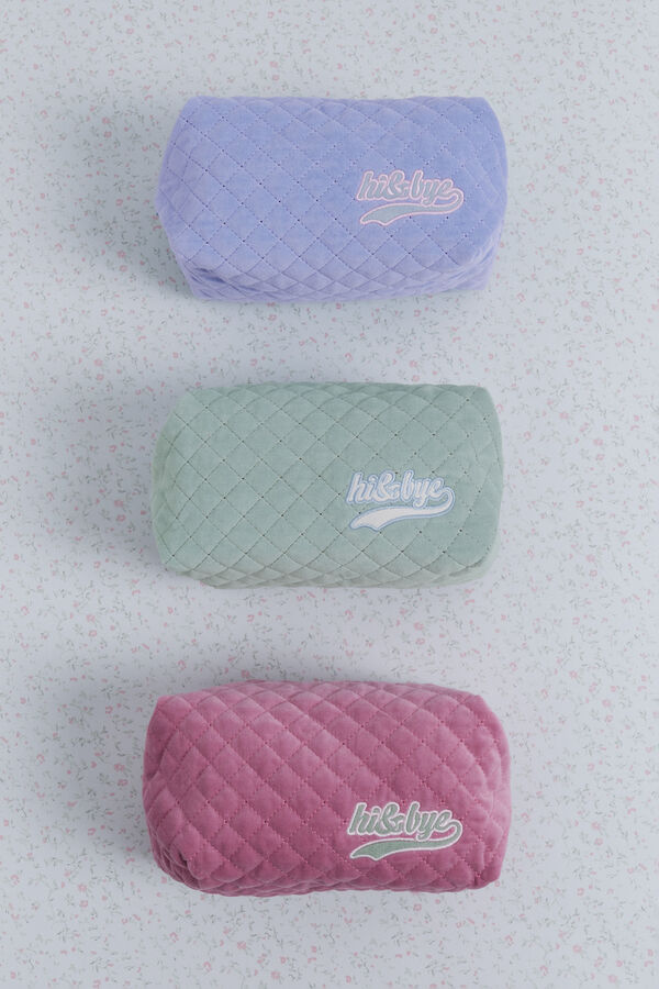 HI&BYE Neceser de terciopelo terciopelo con logo bordado verde