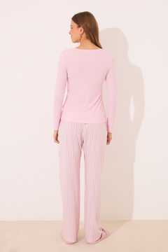 Womensecret Pijama larga de viscosa rayas con rayas alto rosa