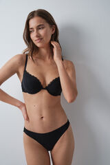 Women'secret Panty cl&aacute;sica de algod&oacute;n acanalado negro negro