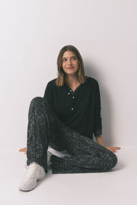 Women'secret Pantalón largo gris con estampado animal